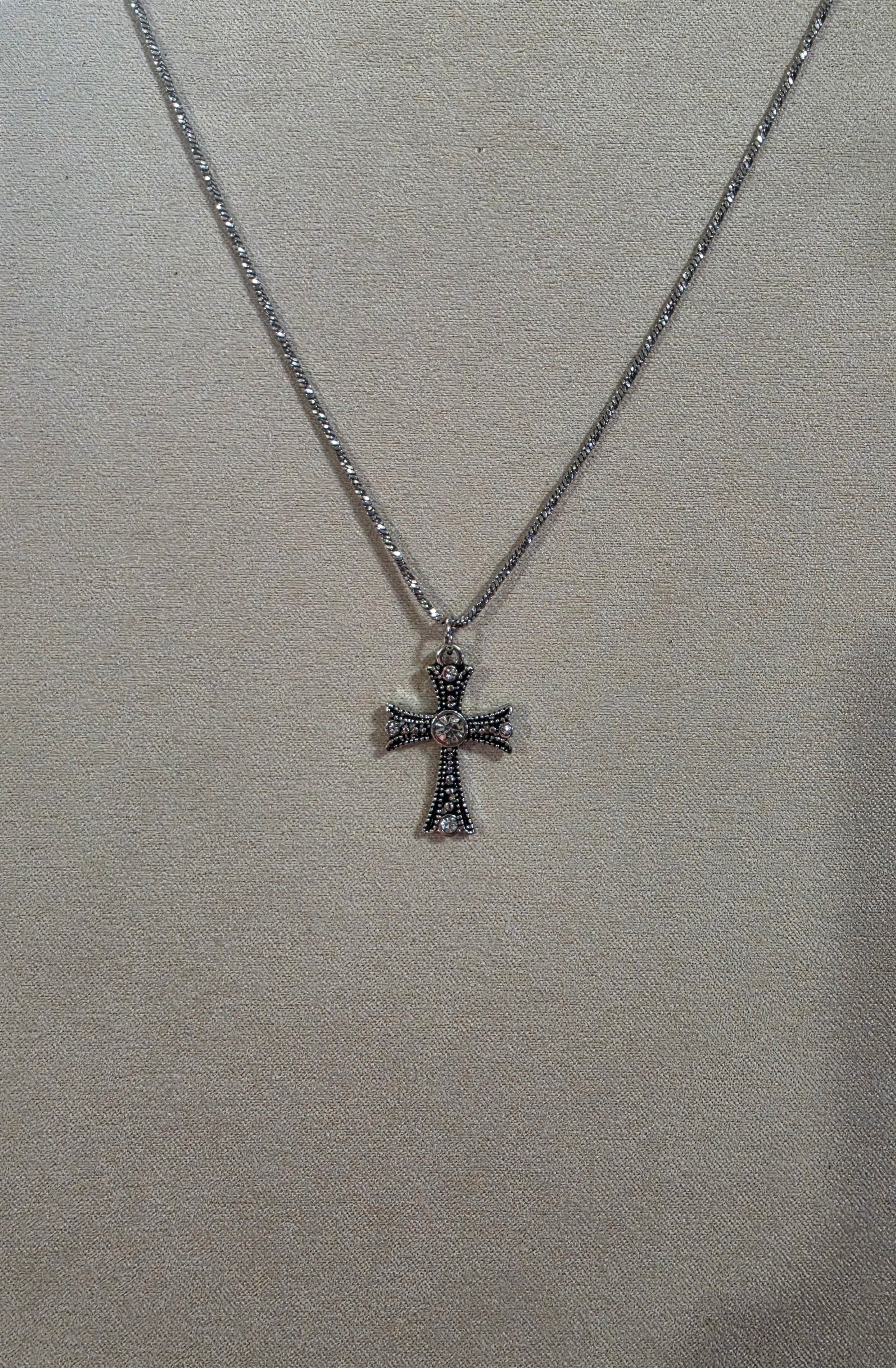 Decorative Cross Necklace with Crystals