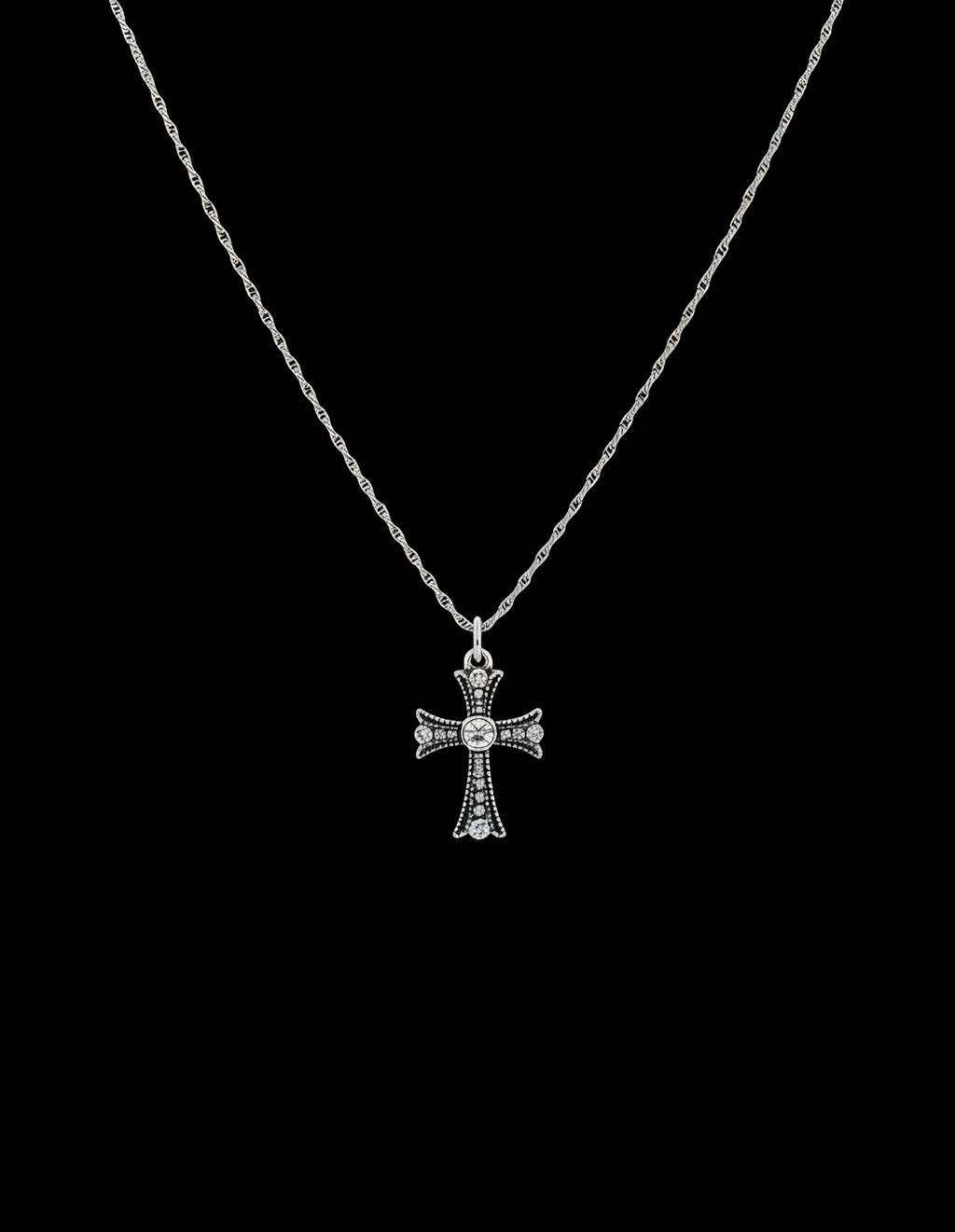 Decorative Cross Necklace with Crystals