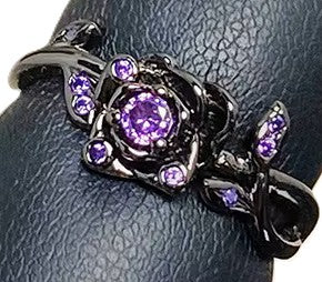 Purple Rose stone Black Rings