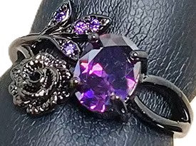 Purple Rose stone Black Rings