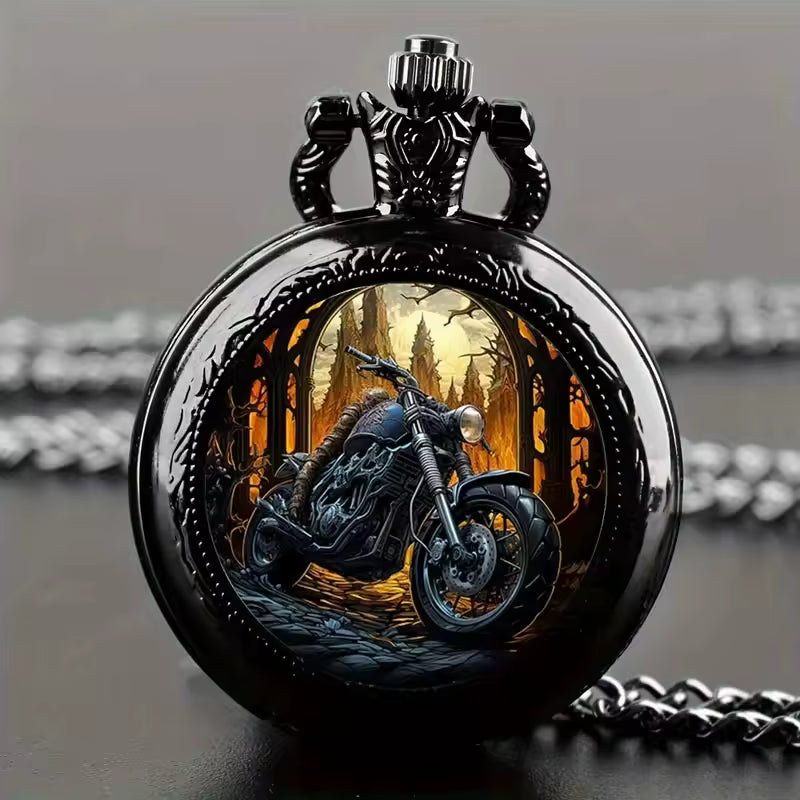 Black Motorcycle Pocket Watch