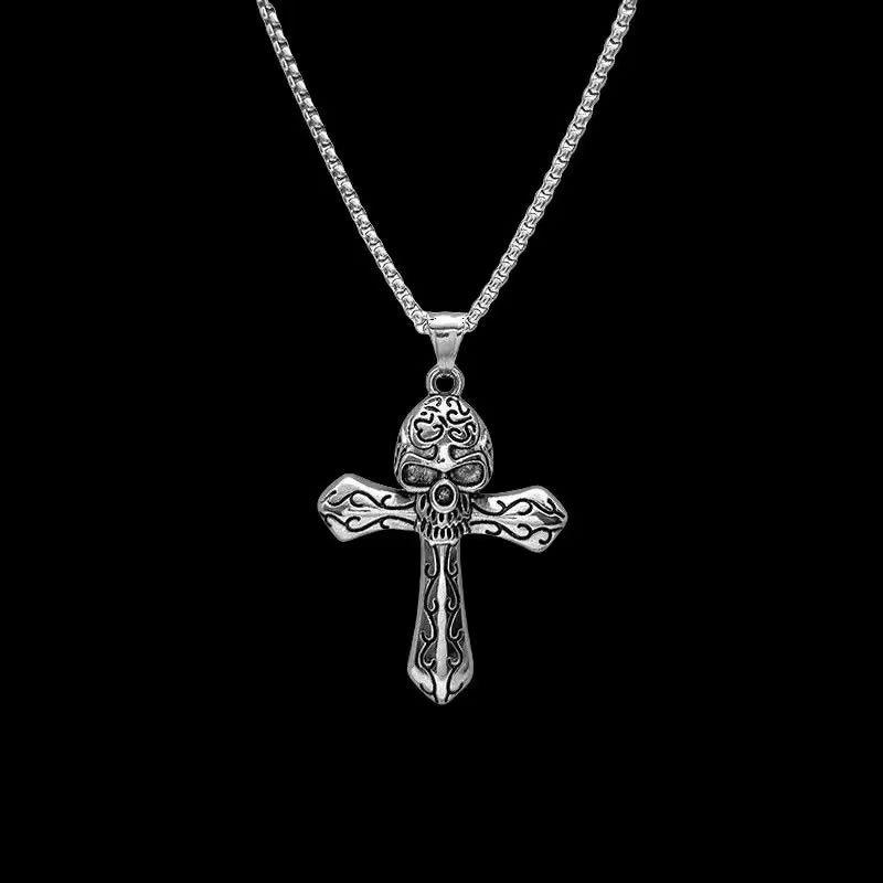 Gothic Punk Silver Cross Pendant Necklace