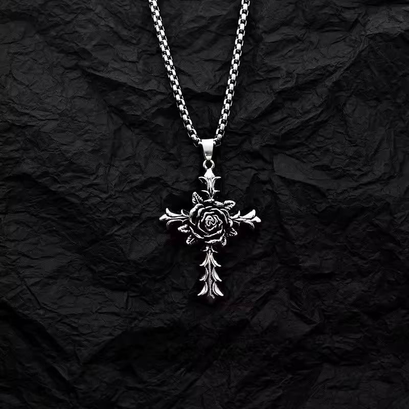 Gothic Punk Silver Cross Pendant Necklace
