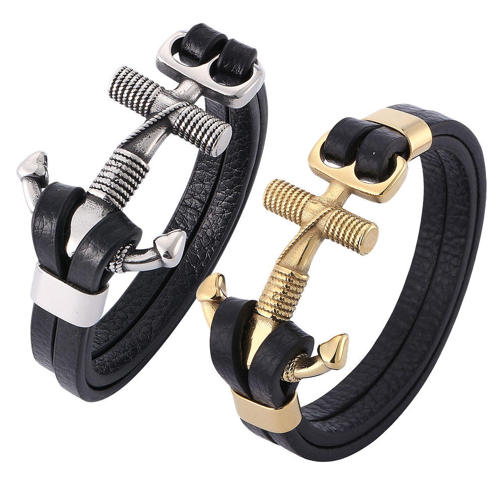 Large Anchor Design Leather Bracelet