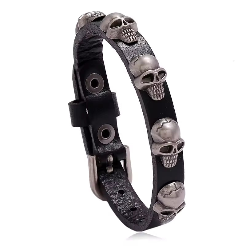 Leather Punk Wristband Skull Bracelet
