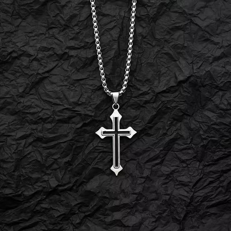 Gothic Punk Silver Cross Pendant Necklace