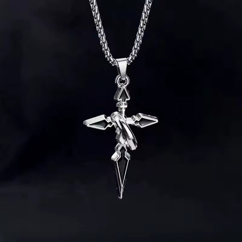 Gothic Punk Silver Cross Pendant Necklace