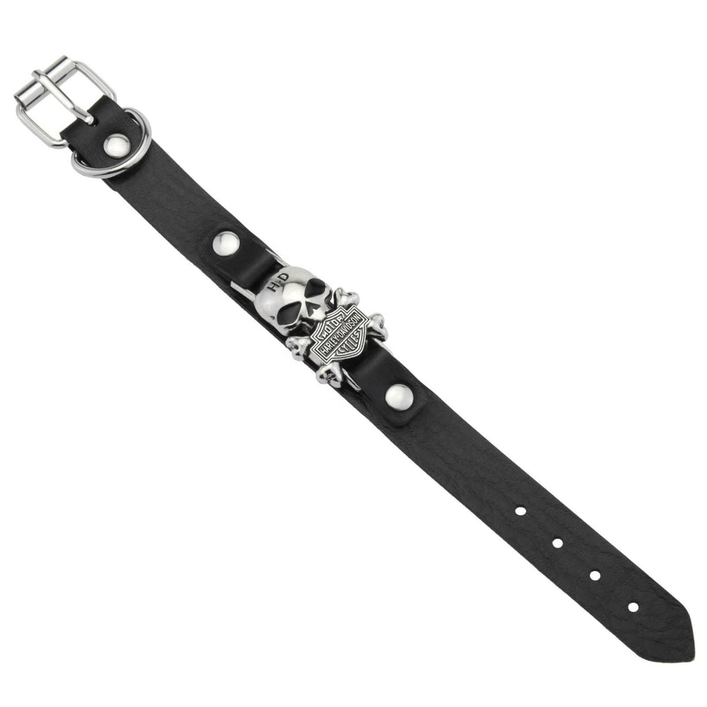 Leather Biker Skull Bracelet