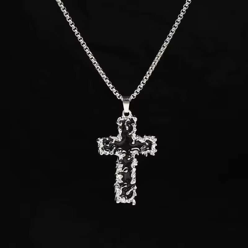 Gothic Punk Silver Cross Pendant Necklace