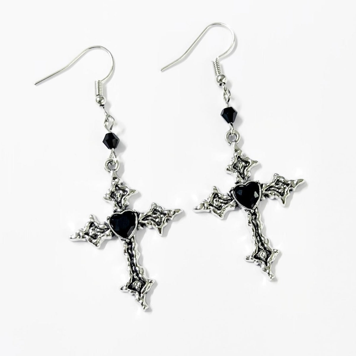 Black Heart Cross dangle earrings