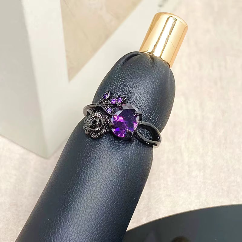 Purple Rose stone Black Rings