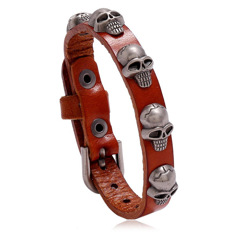 Leather Punk Wristband Skull Bracelet