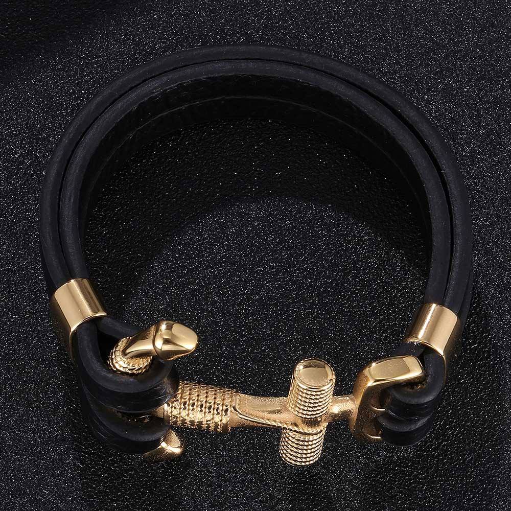 Large Anchor Design Leather Bracelet