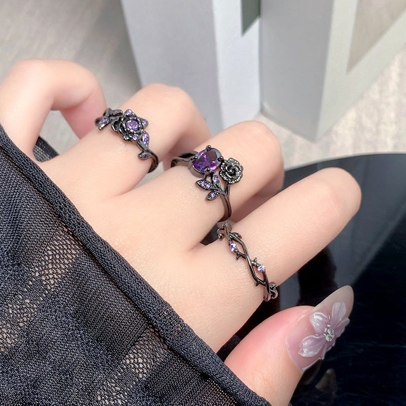 Purple Rose stone Black Rings