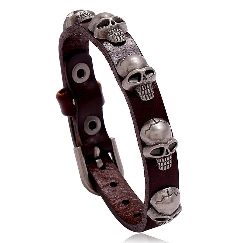 Leather Punk Wristband Skull Bracelet