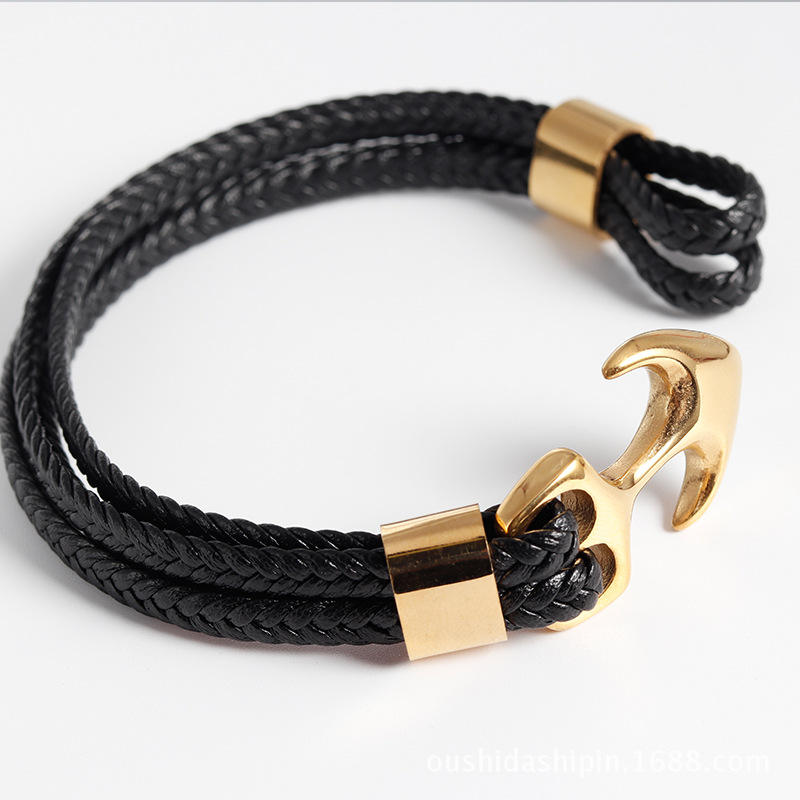 Anchor Leather Bracelet