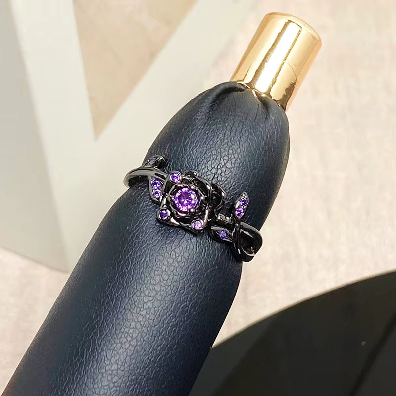Purple Rose stone Black Rings