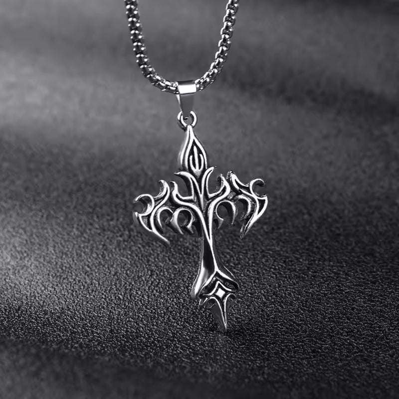Gothic Punk Silver Cross Pendant Necklace