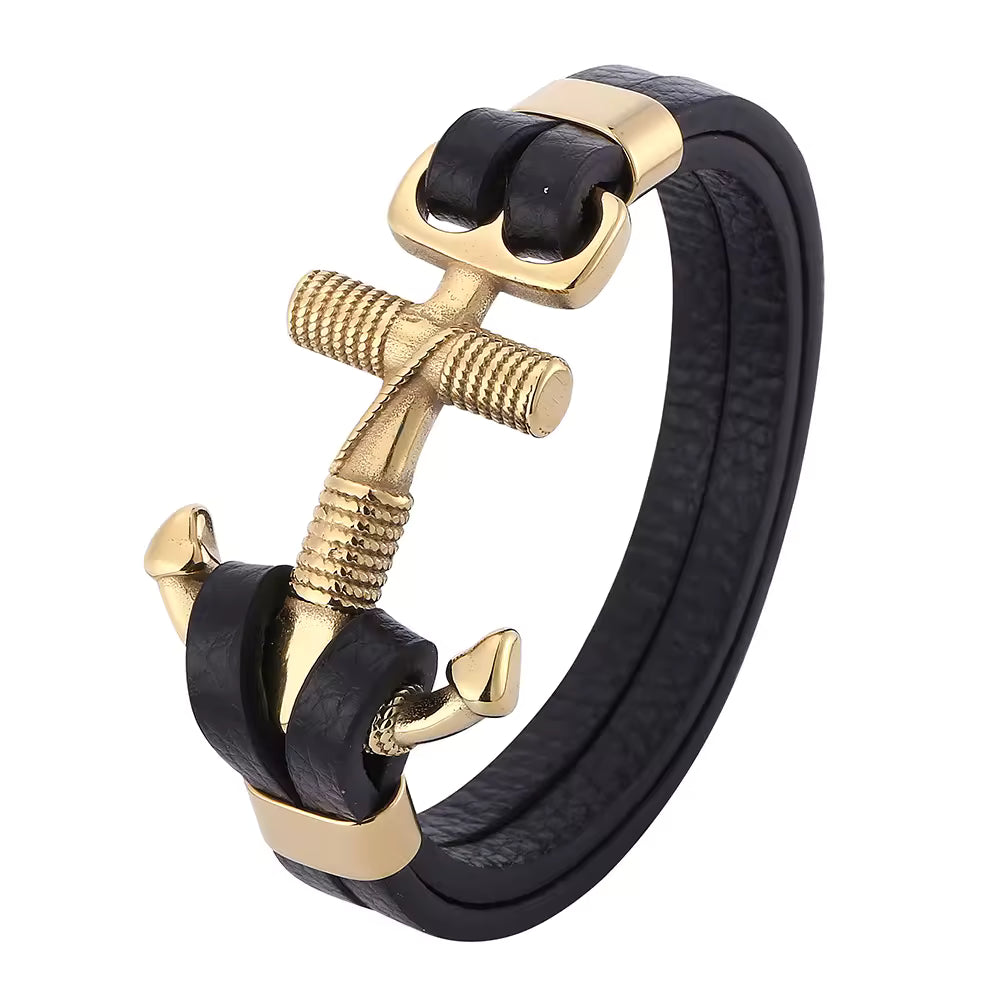 Large Anchor Design Leather Bracelet