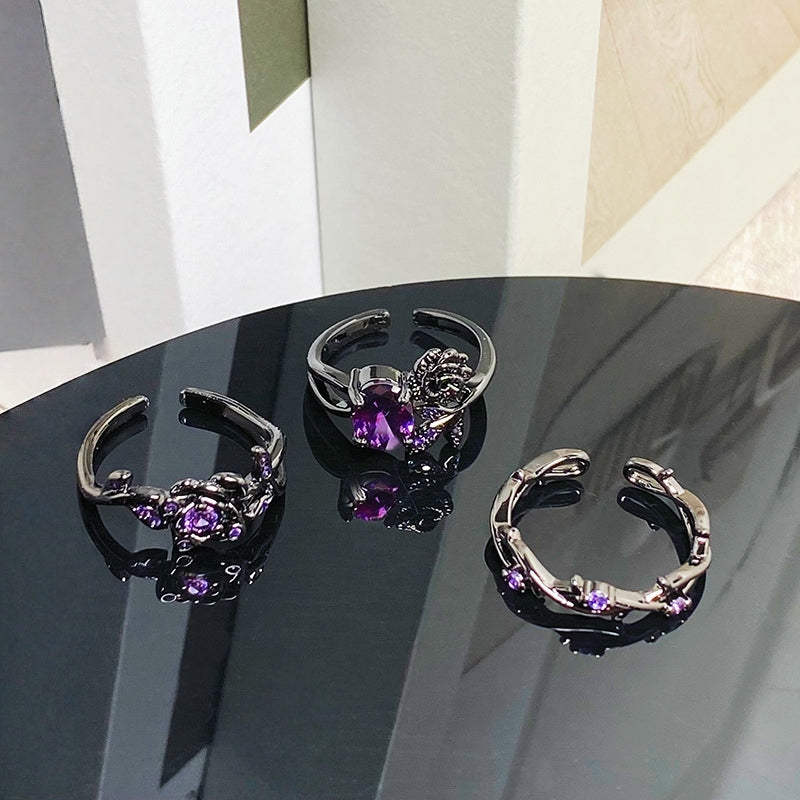 Purple Rose stone Black Rings