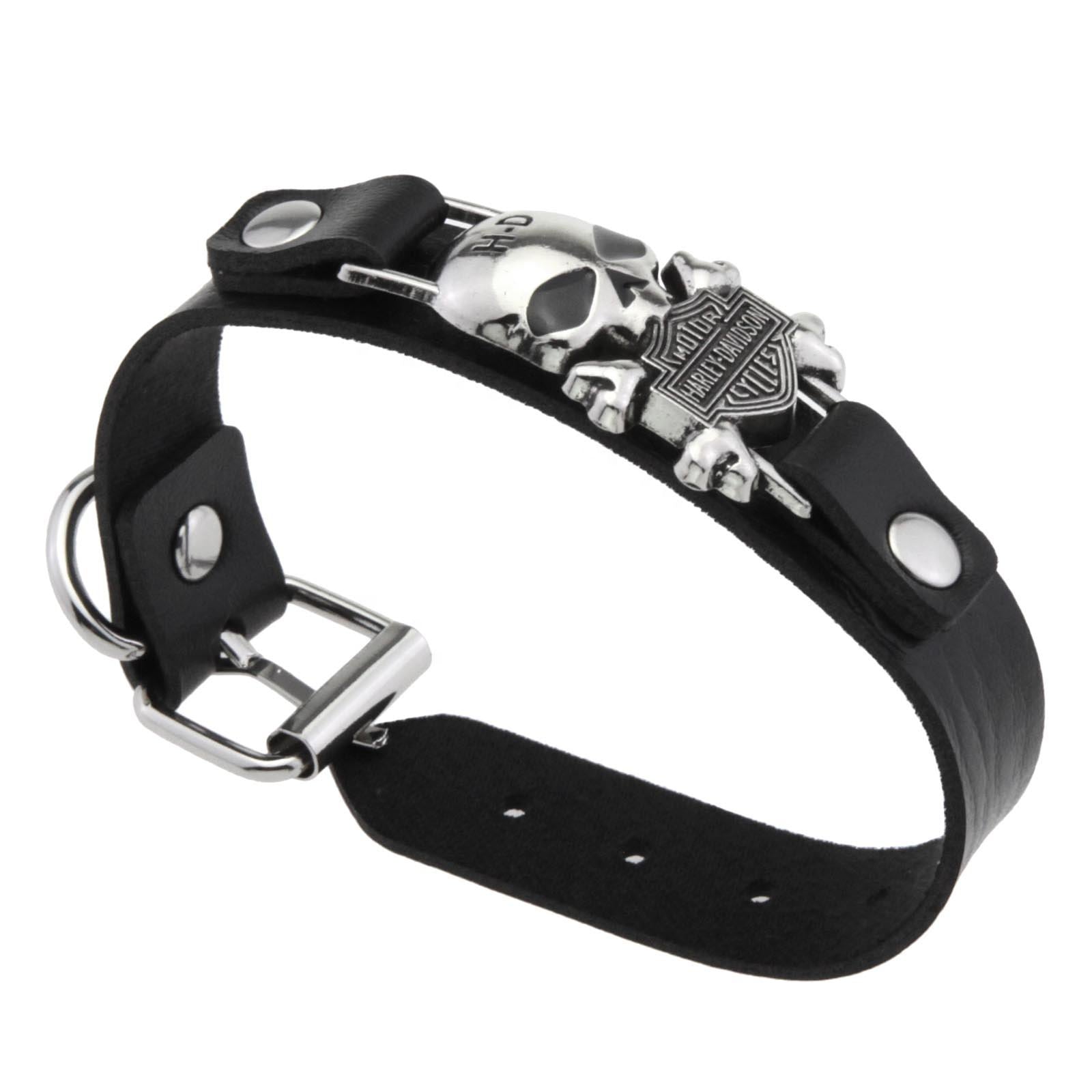 Leather Biker Skull Bracelet
