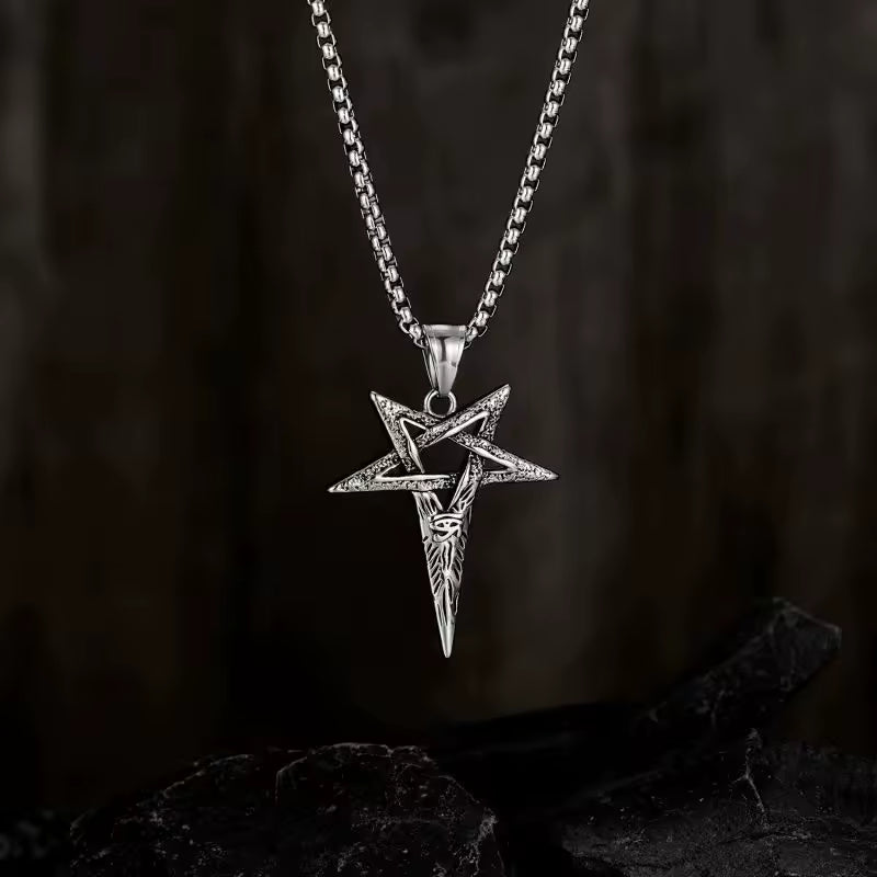 Gothic Punk Silver Cross Pendant Necklace