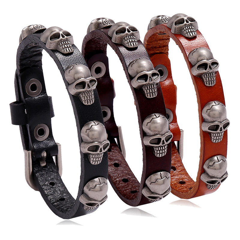 Leather Punk Wristband Skull Bracelet