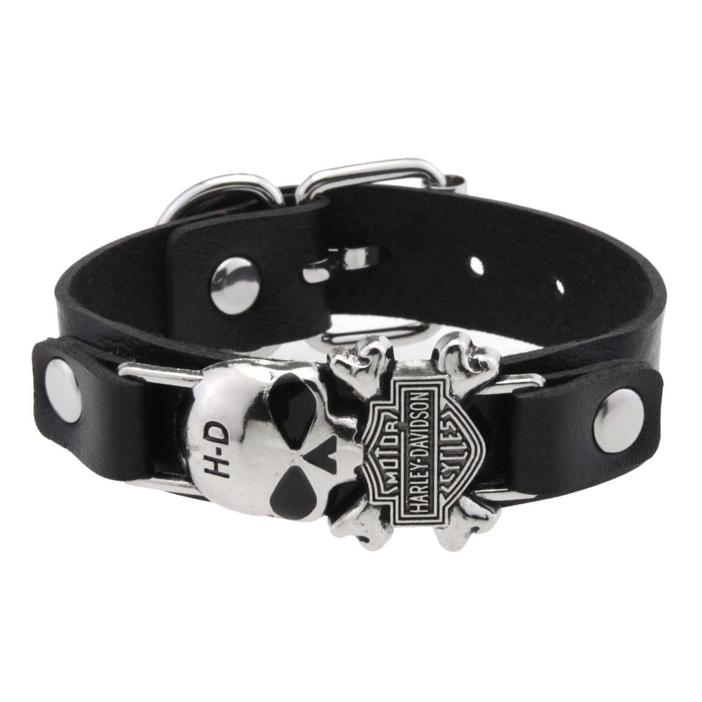 Leather Biker Skull Bracelet