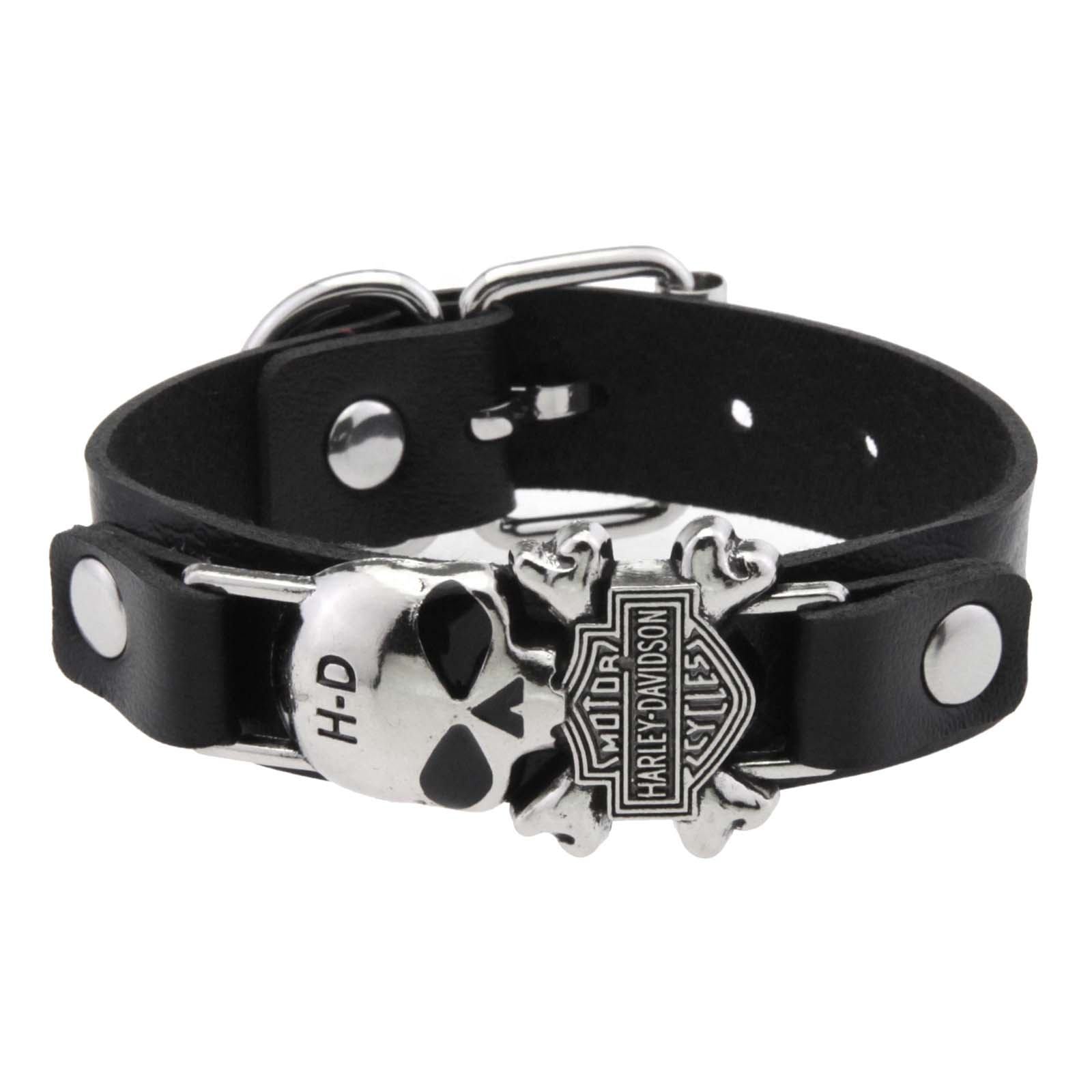 Leather Biker Skull Bracelet