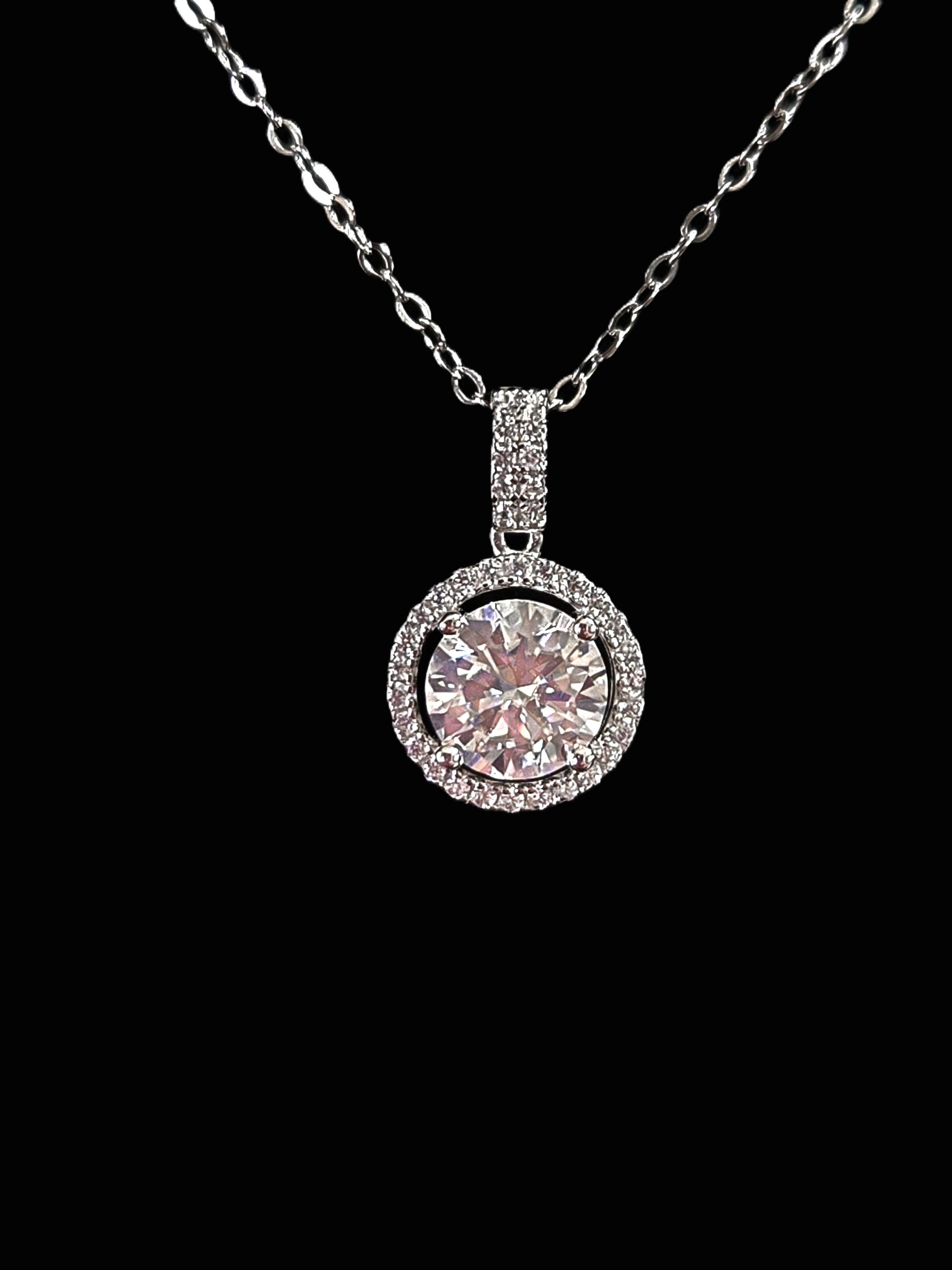 Moissanite Halo Solitaire Necklace GRA Certified