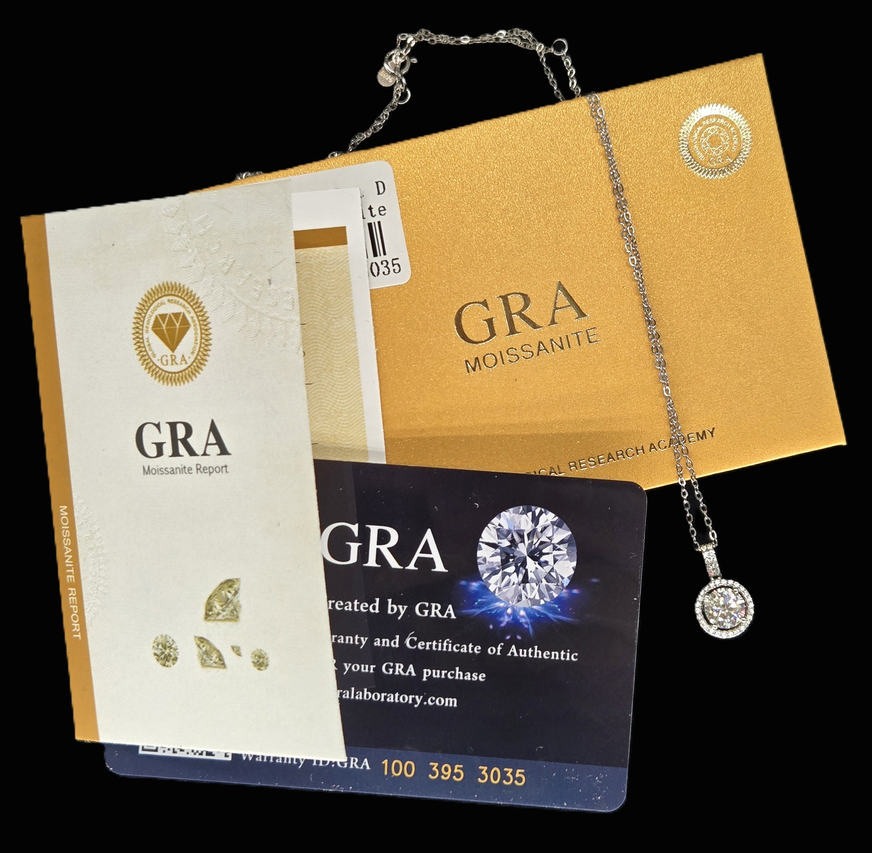 Moissanite Halo Solitaire Necklace GRA Certified