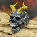 Gold Horned Skull Ring