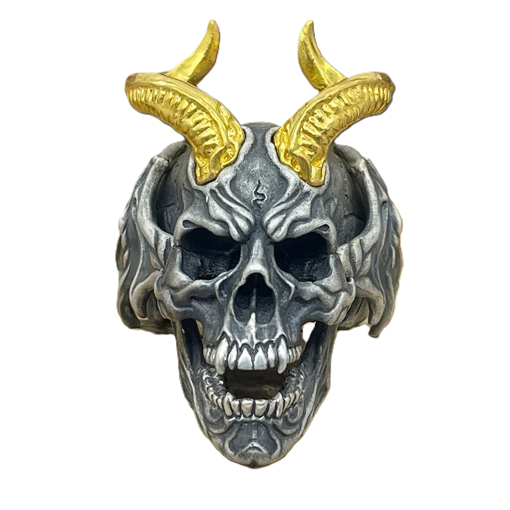 Gold Horned Skull Ring