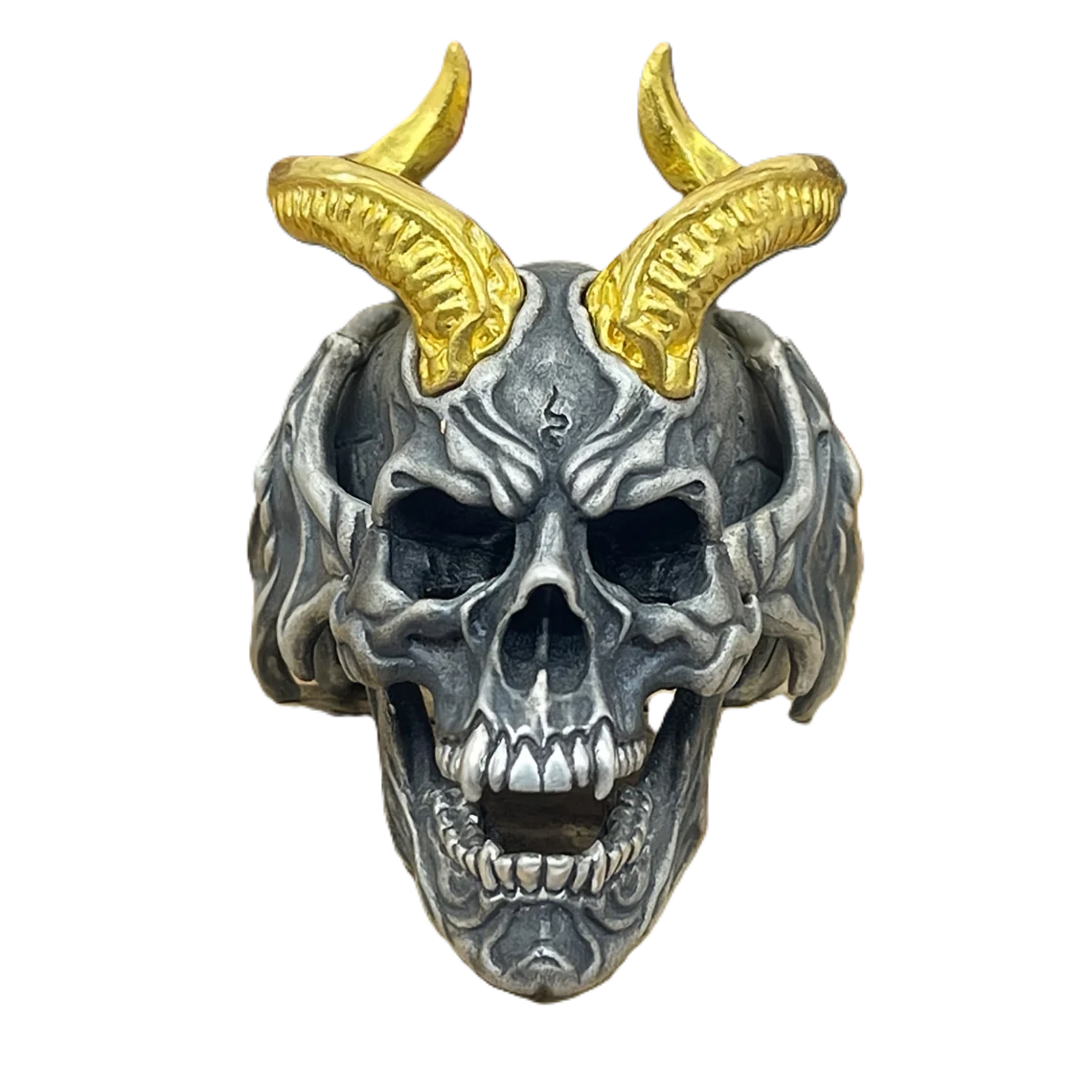 Gold Horned Skull Ring