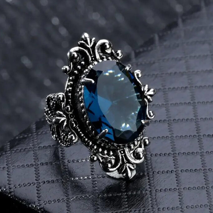 Vintage Style Lace Design Blue Zircon