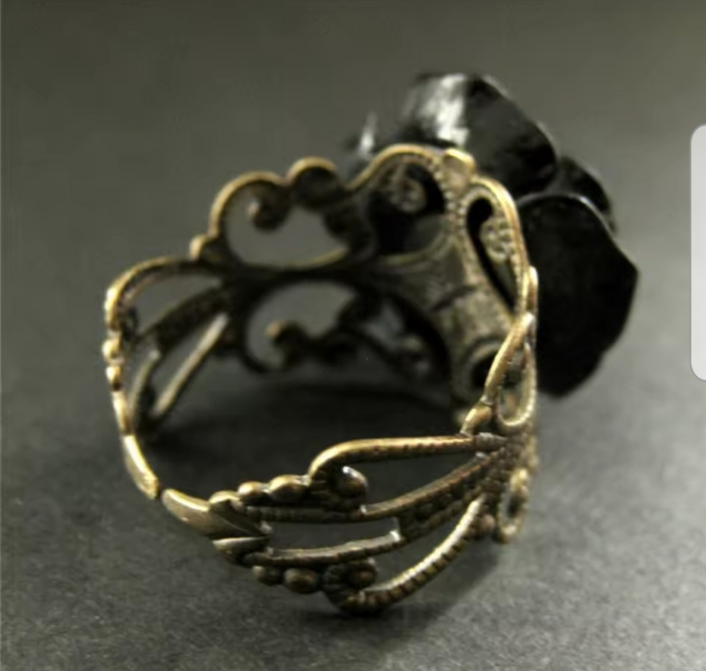 Large Black Rose Ring
