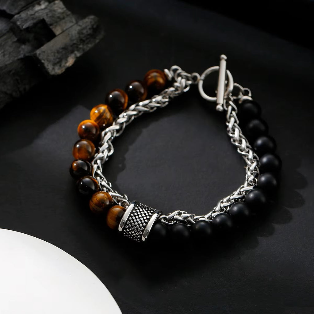Tiger Eye Bead Bracelet with Chain