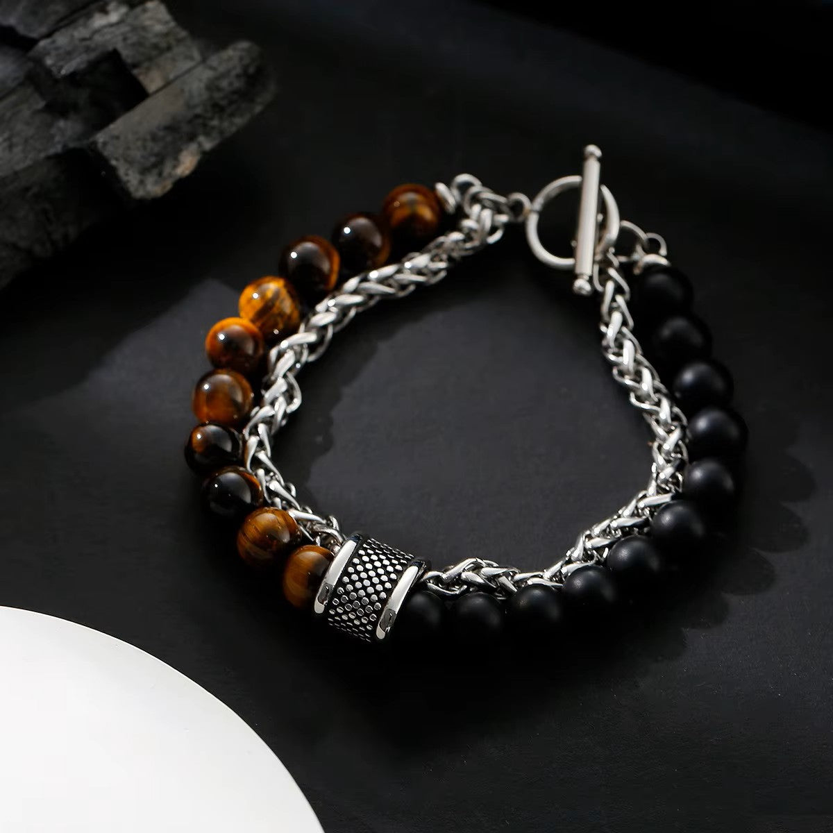 Tiger Eye Bead Bracelet with Chain