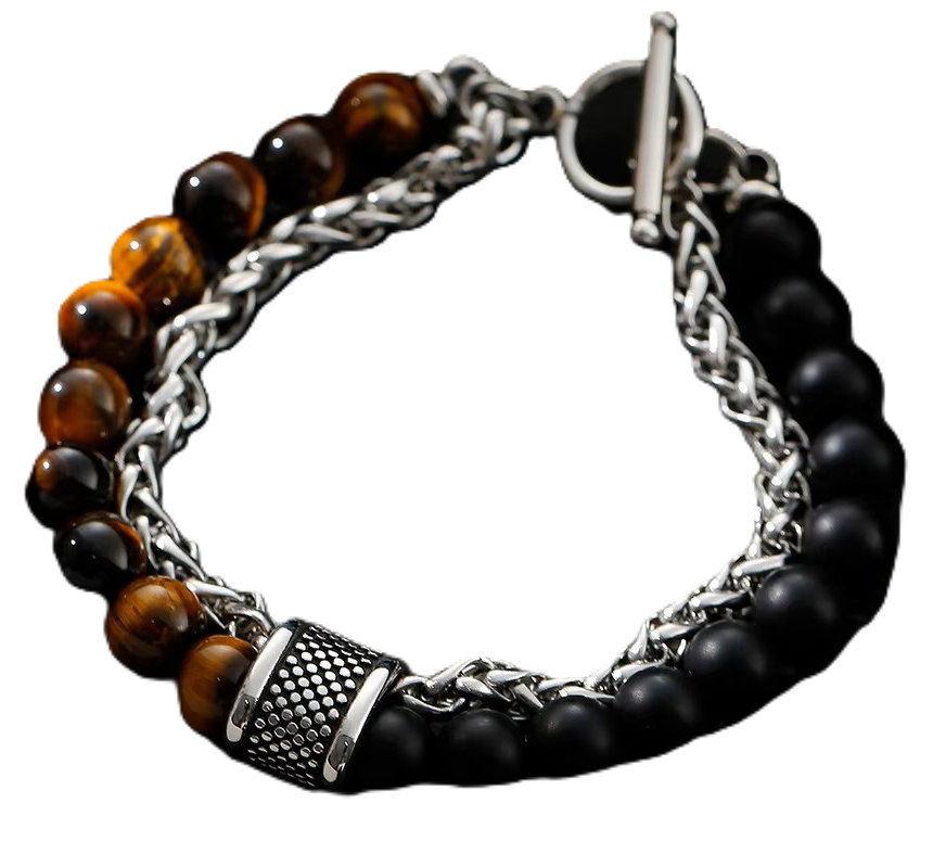 Tiger Eye Bead Bracelet with Chain