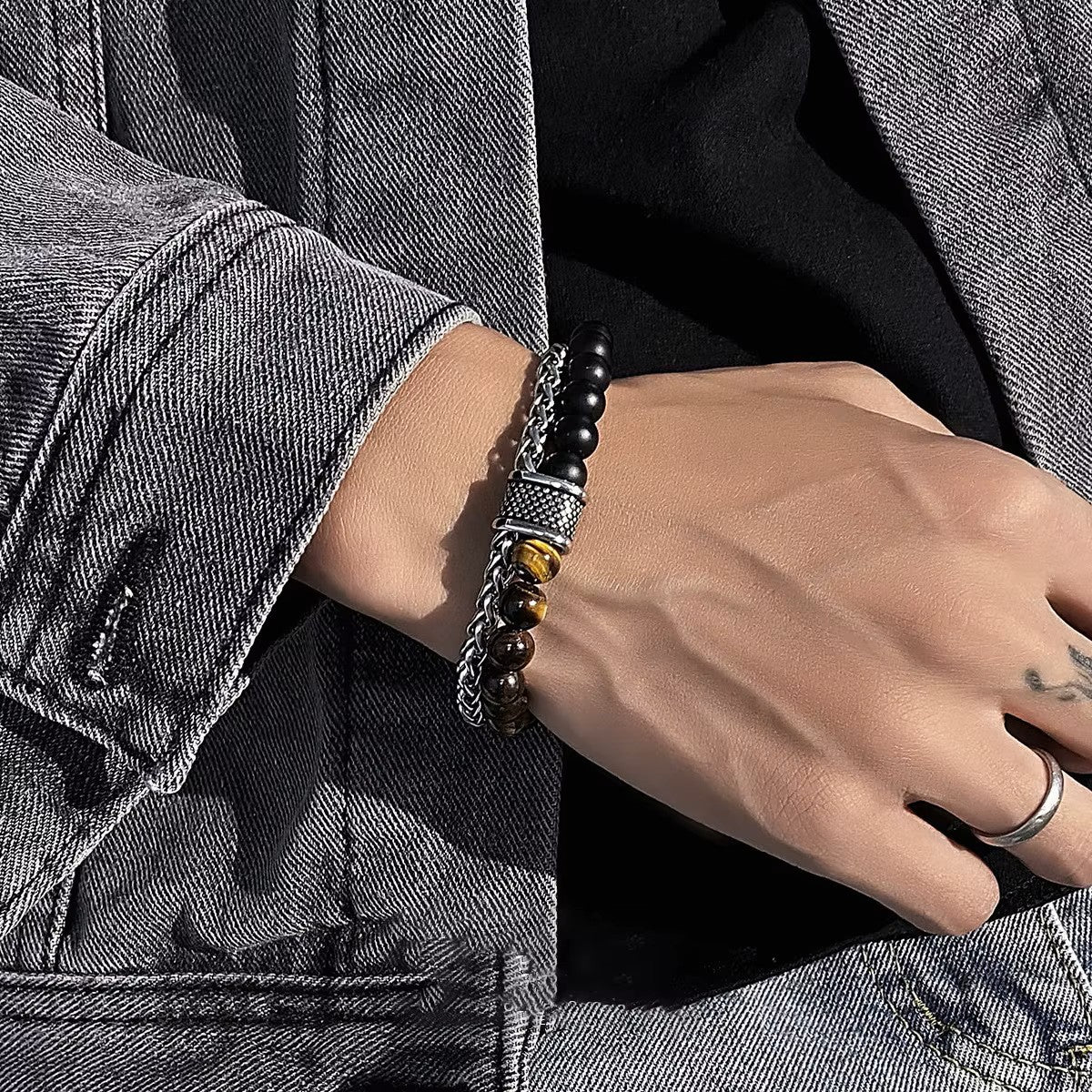 Tiger Eye Bead Bracelet with Chain