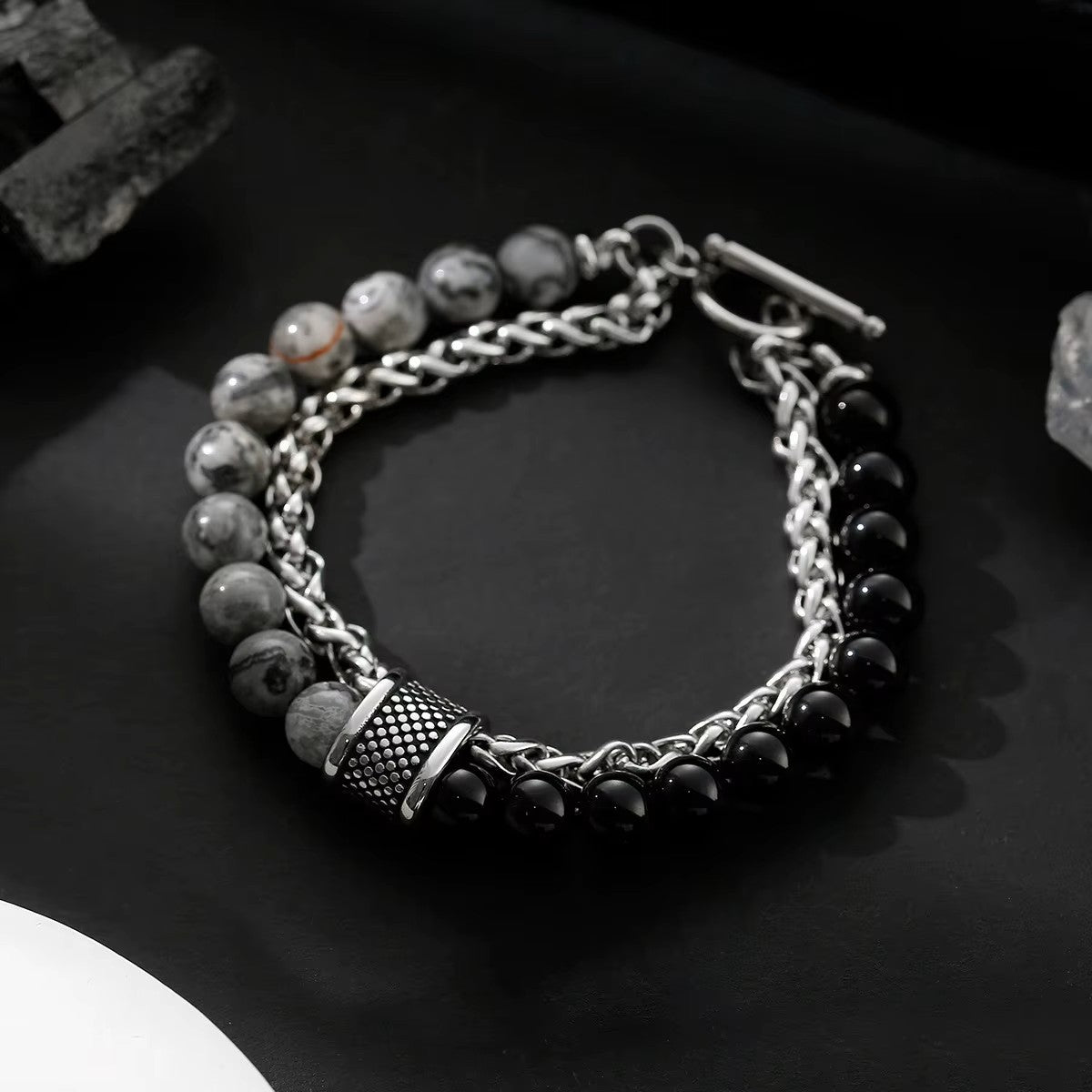 Tiger Eye Bead Bracelet with Chain