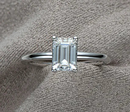 Moissanite Rectangular Sterling Silver Ring