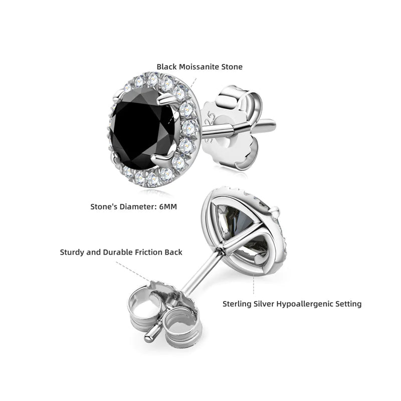 Black Moissanite Earrings with halo setting
